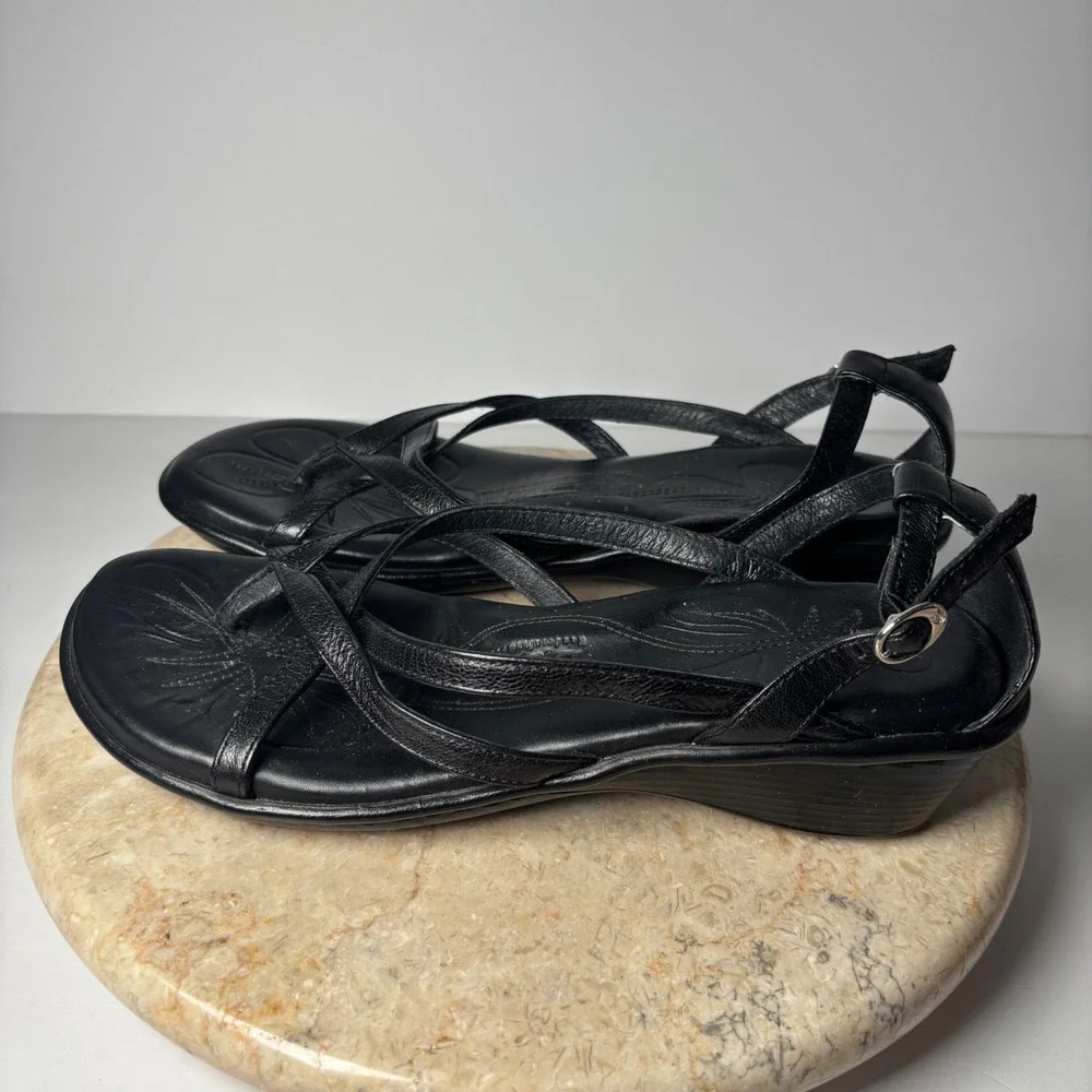 Black Strappy Wedge Sandals - Women